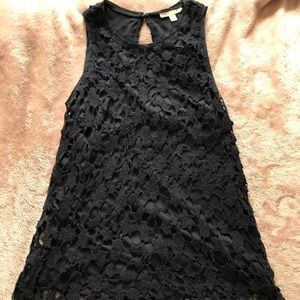 Women Tank Top Lace Solid Black Scoop Neck Racer